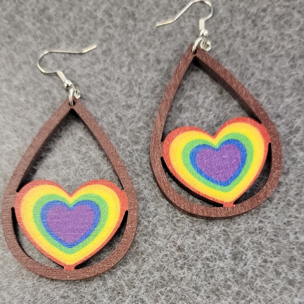 Rainbow Heart Teardrop Earrings